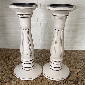Martha Stewart Distressed Cream Candle Holders